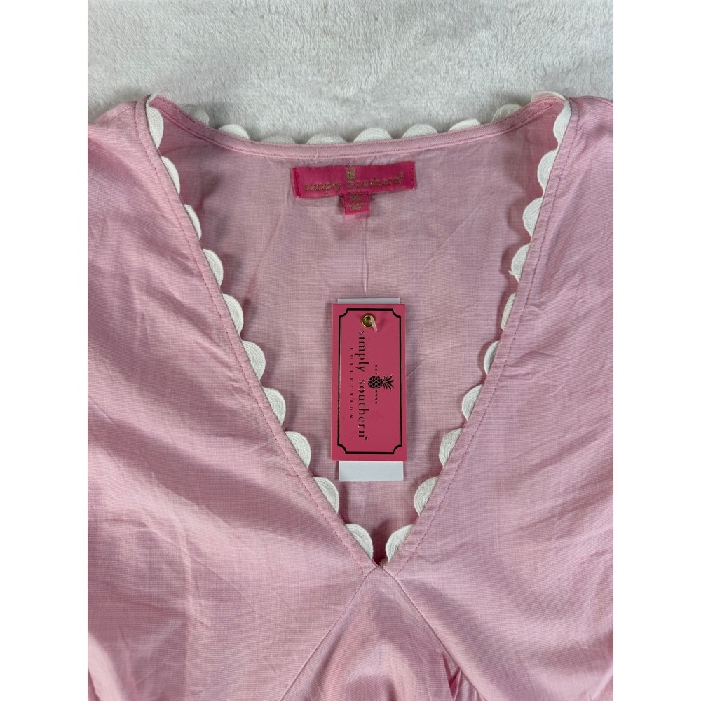 Simply Southern Ric-Rac Tiered Babydoll Dress Women M Pink Boho Ruffle Flowy NWT - Picture 8 of 16